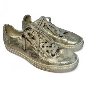 Paul Green Gold/Silver Metallic Tamara Zip Leather Sneakers - UK 5.5, US 8